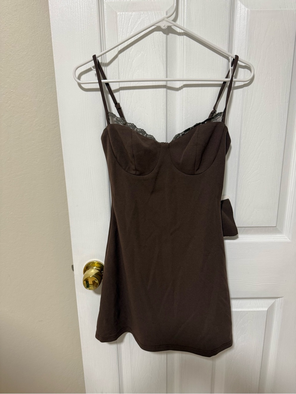 Elvi Brown Lace-Trim Mini Dress